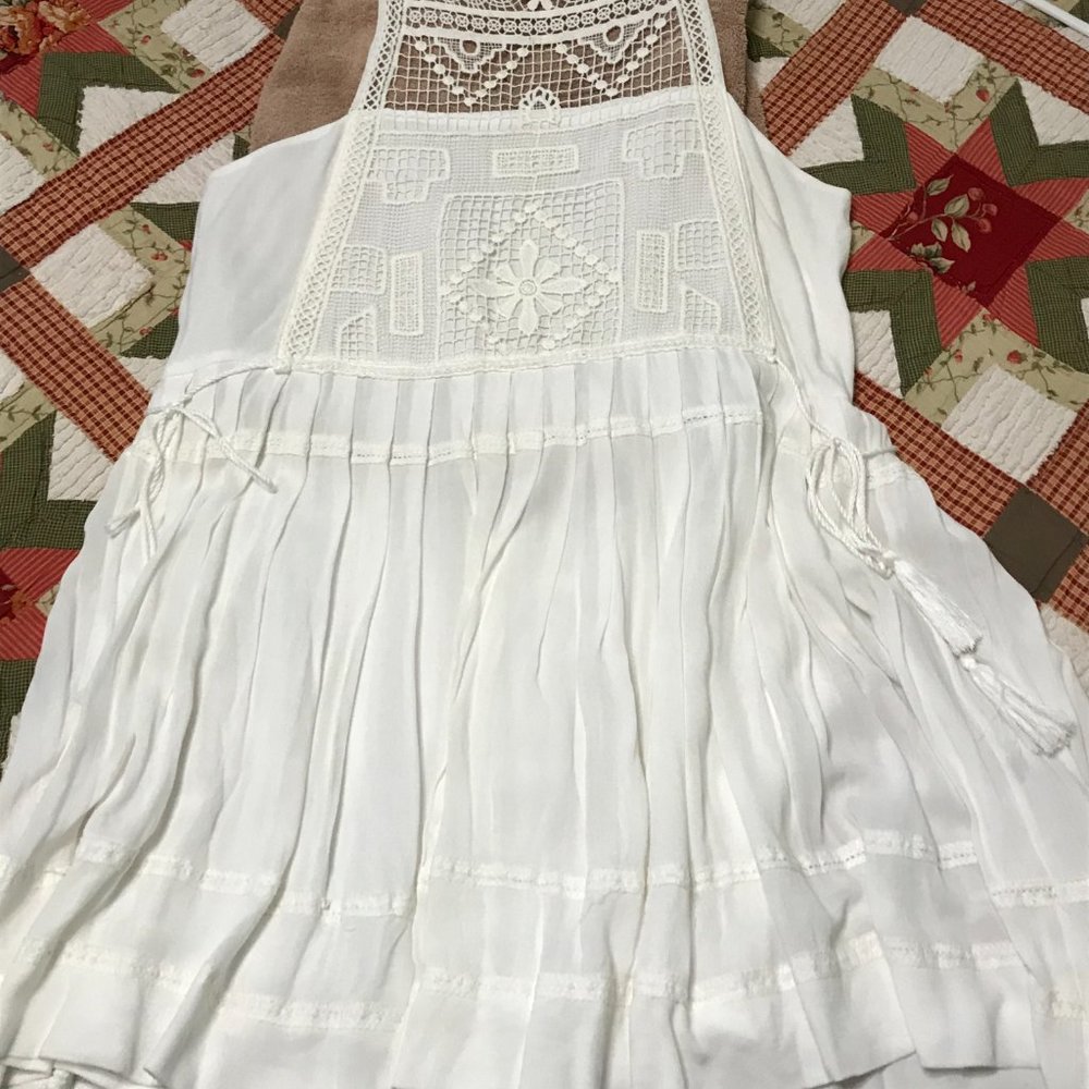 LULU's White Crochet Pleated Mini Dress — Size L - Picture 4 of 7